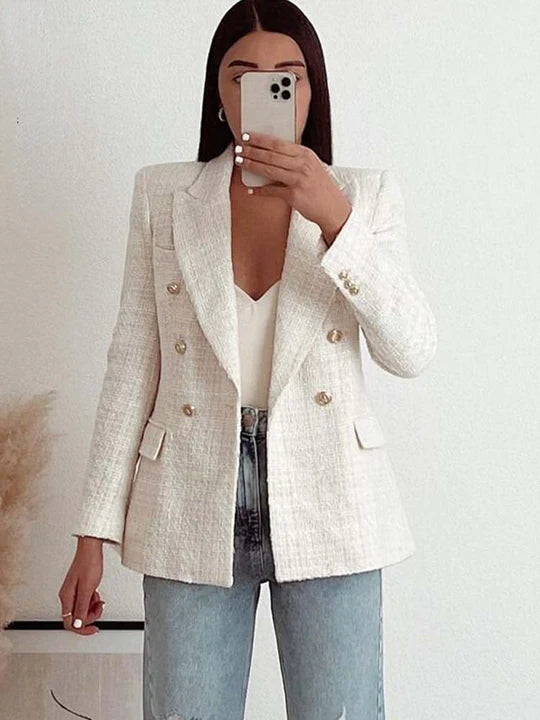 Cynthia - Schicker Herbst Beiger Doppelreihiger Blazer für Damen