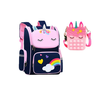 Charlotte - Schicker Allwetter Blauer Einhorn-Rucksack mit Pop It für Kinder